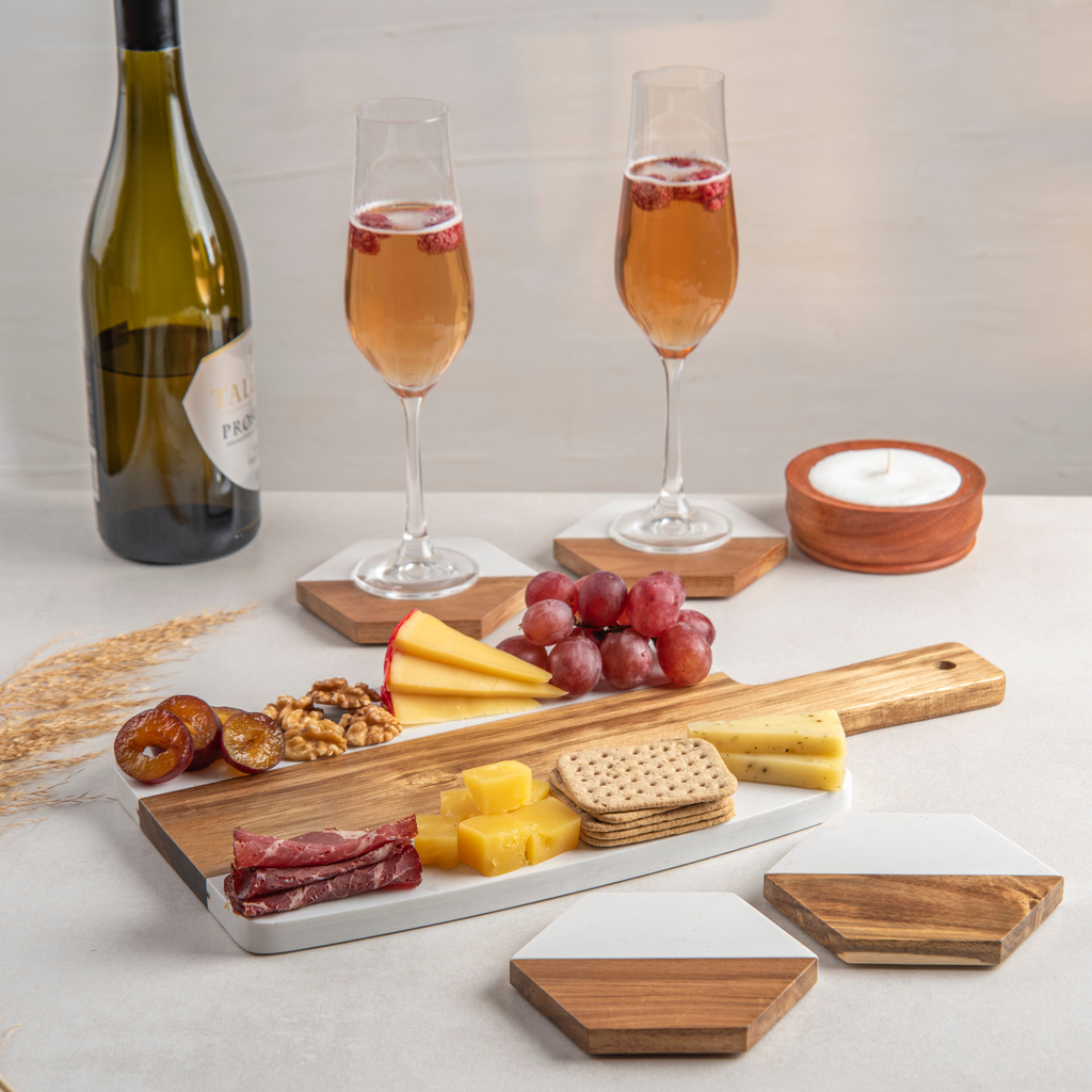 Personalized Cutting Board & 4 Coasters Set – Custom Acacia & Marble Charcuterie Boards, Weddings, Housewarmings, New Home Owners, Anniversary, Bridal Showers, Couples, Mother’s Day Gifts for Women