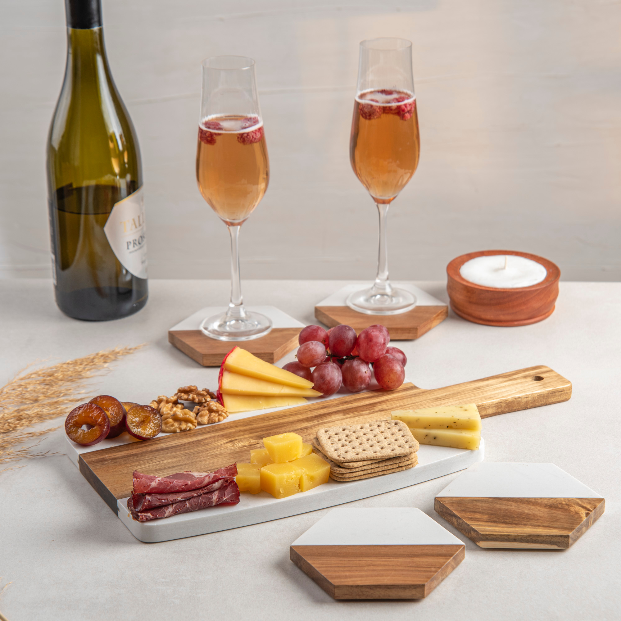 Personalized Cutting Board & 4 Coasters Set – Custom Acacia & Marble Charcuterie Boards, Weddings, Housewarmings, New Home Owners, Anniversary, Bridal Showers, Couples, Mother’s Day Gifts for Women