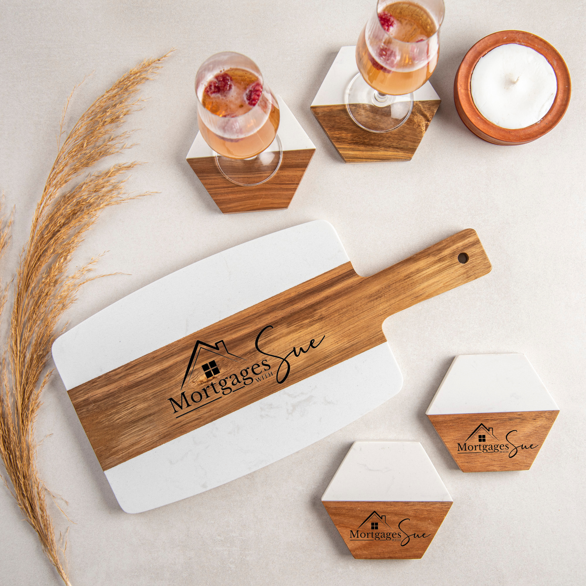 Personalized Cutting Board & 4 Coasters Set – Custom Acacia & Marble Charcuterie Boards, Weddings, Housewarmings, New Home Owners, Anniversary, Bridal Showers, Couples, Mother’s Day Gifts for Women