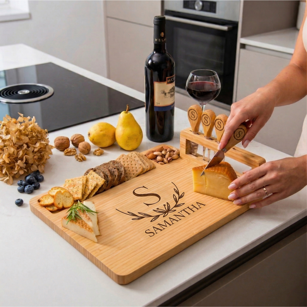 Personalized Bamboo Charcuterie & Cutting Board Set – Custom Wedding, Anniversary, Bridal Shower, Birthday, Housewarming, Couples, Engagement, Women, Girlfriend, Grandma, New Mom, Mother’s Day Gifts