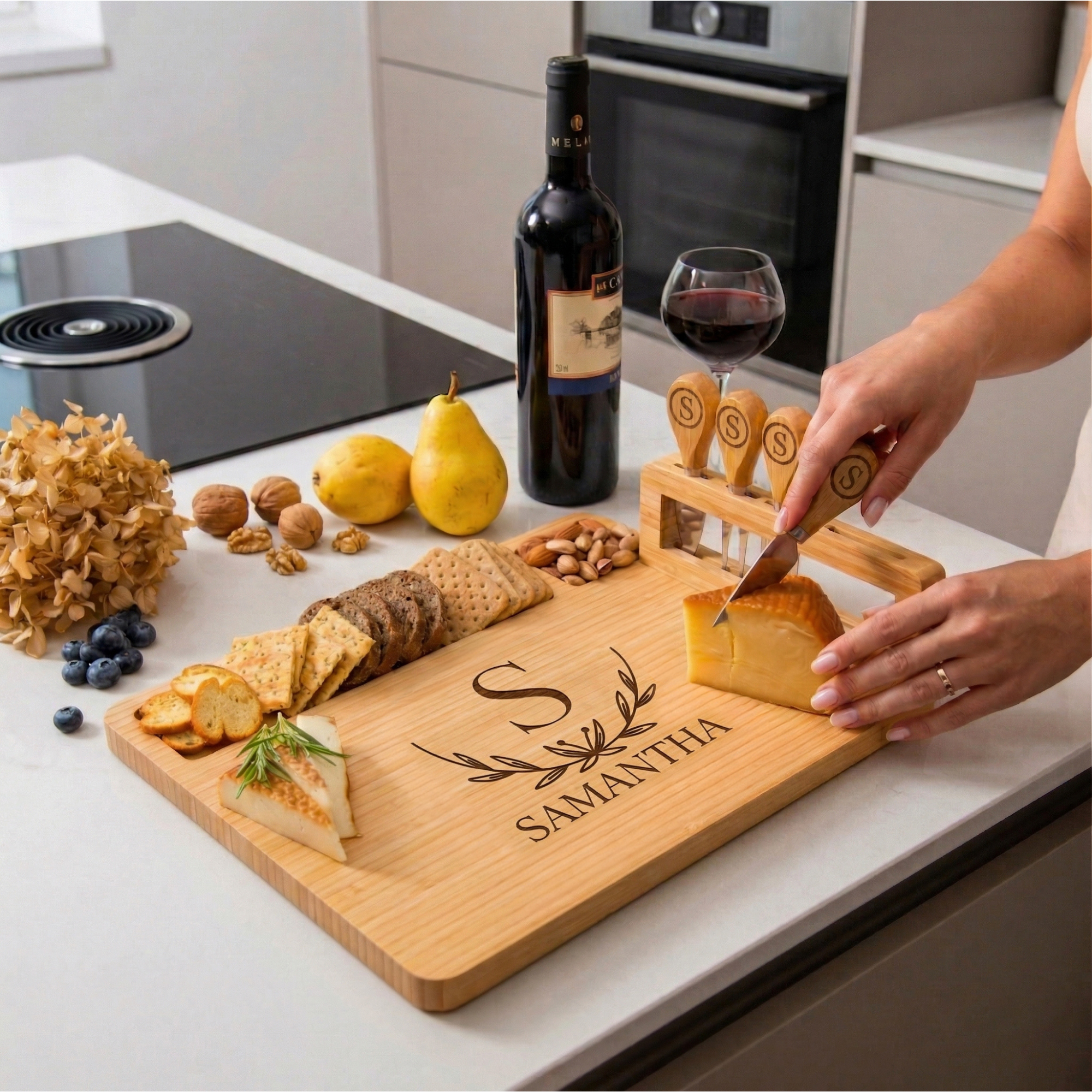 Personalized Bamboo Charcuterie & Cutting Board Set – Custom Wedding, Anniversary, Bridal Shower, Birthday, Housewarming, Couples, Engagement, Women, Girlfriend, Grandma, New Mom, Mother’s Day Gifts