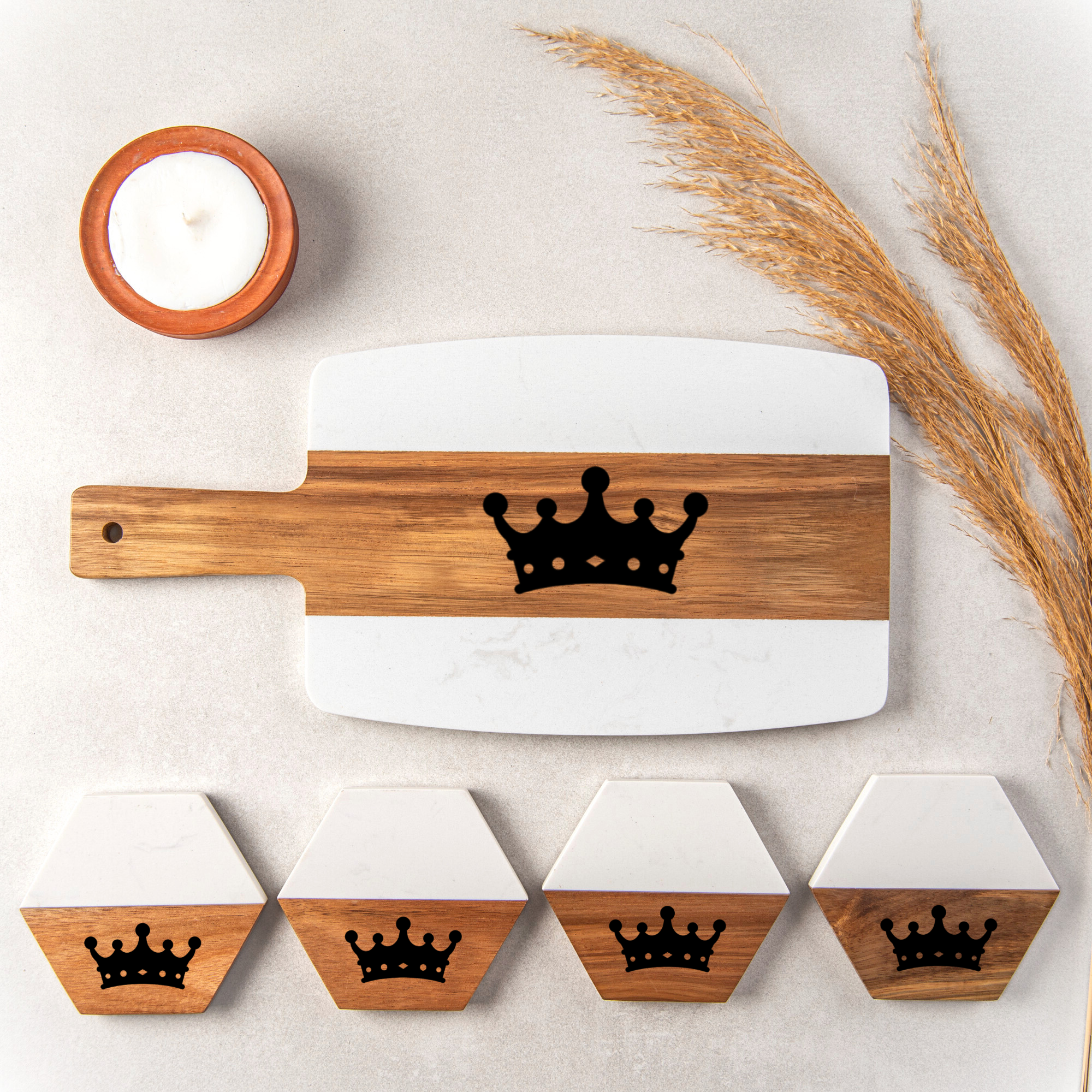 Personalized Cutting Board & 4 Coasters Set – Custom Acacia & Marble Charcuterie Boards, Weddings, Housewarmings, New Home Owners, Anniversary, Bridal Showers, Couples, Mother’s Day Gifts for Women