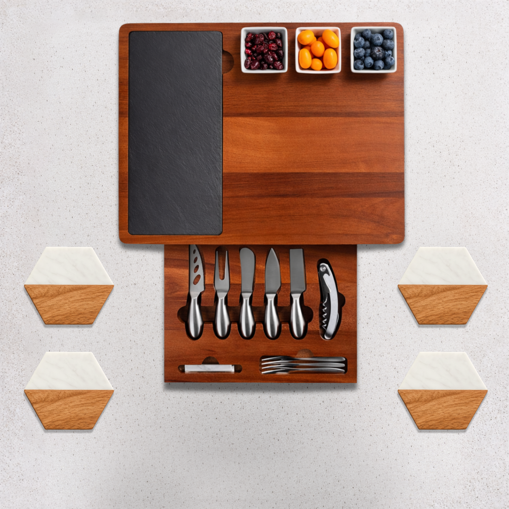 Personalized Acacia Wood Charcuterie Board Set with Stainless Steel Knives – Custom Cheese Board for Wedding, Anniversary, New Mom, Engagement, Housewarming, Bridal Shower, Women, Mother’s Day Gifts